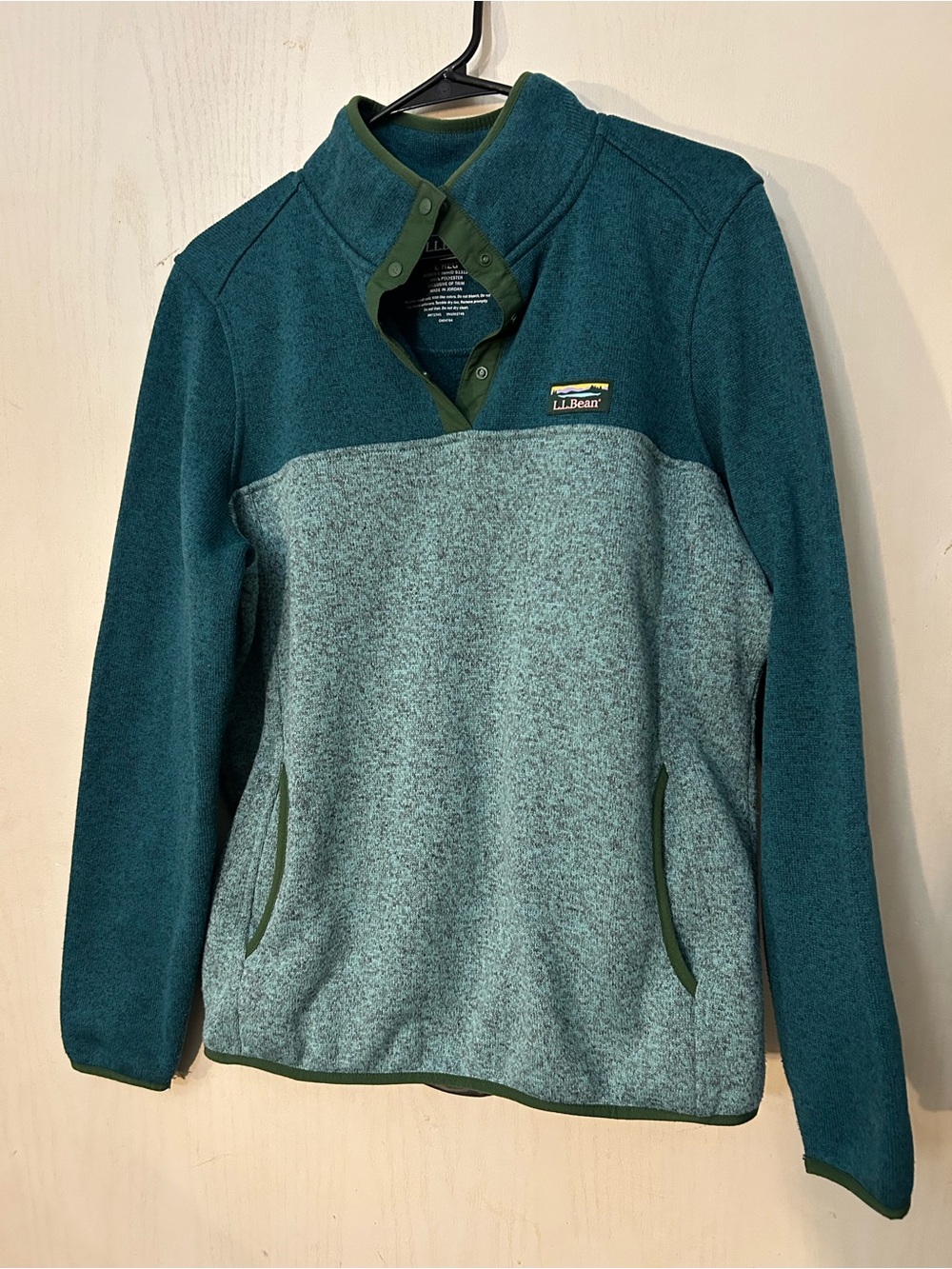 L.L.Bean Women’s Large Sweater Fleece Snap Pullover Teal Blue Colorblock